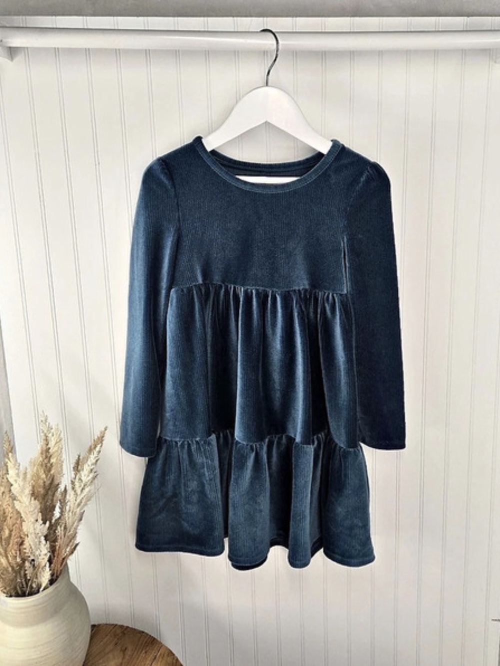 Cynthia Rowley Girls Blue Velvet Tiered Long Sleeve Dress Size XS (4)